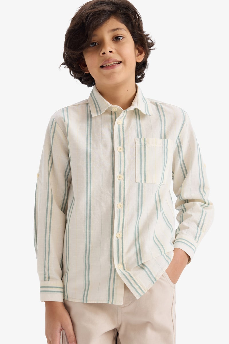 DeFacto Beige Boy Boy Striped Long Sleeve Shirt Casual - Image 1